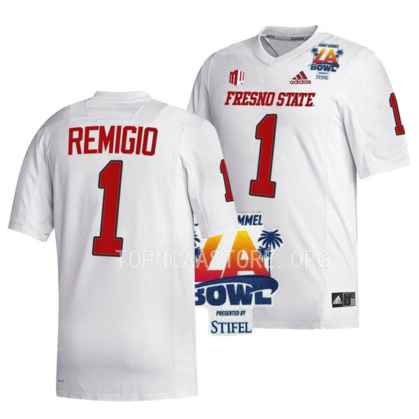  Mens Youth Fresno State Bulldogs #1 Nikko Remigio Adidas White College Football 2022 LA Bowl Game Jersey 