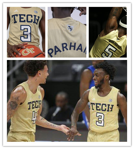 Mens Youth Georgia Tech Yellow Jackets Custom Adidas 2018 Yellow Tech Basketball Jersey 