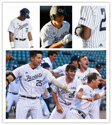  Mens Youth Georgia Tech Yellow Jackets Custom Adidas 2020 White Pinstripe Baseball Jersey 