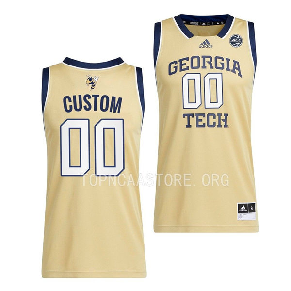  Mens Youth Georgia Tech Yellow Jackets Custom Adidas 2022-23 Yellow Georgia Tech Basketball Game Jersey 