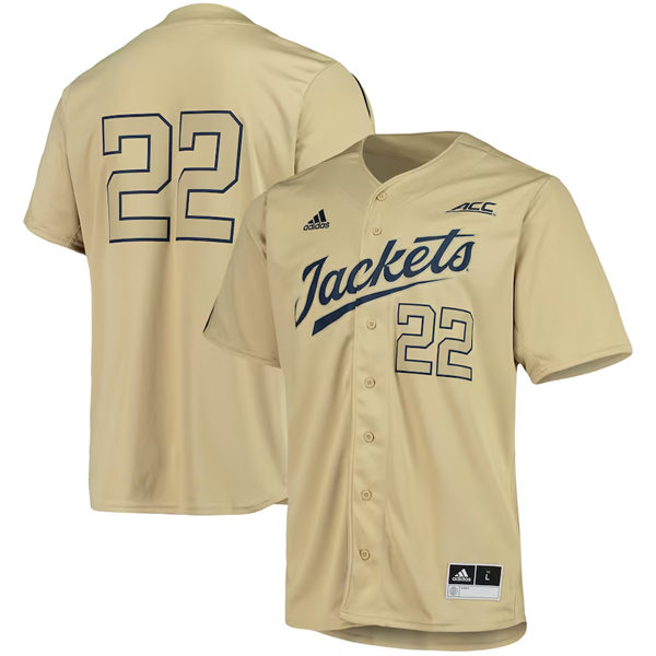  Mens Youth Georgia Tech Yellow Jackets Custom Adidas Yellow full Button Baseball Game Jersey 