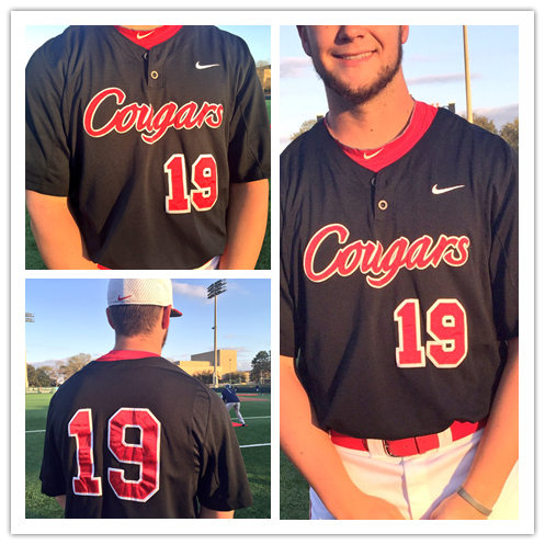  Mens Youth Houston Cougars Custom Black Cougars two-Button Pullover Baseball Game Jersey 