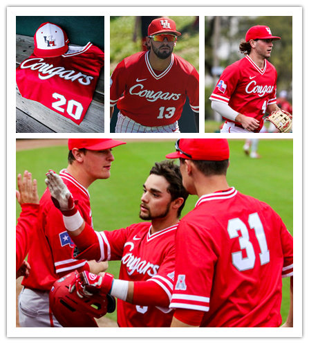  Mens Youth Houston Cougars Custom Red Cougars Pullover Baseball Game Jersey 