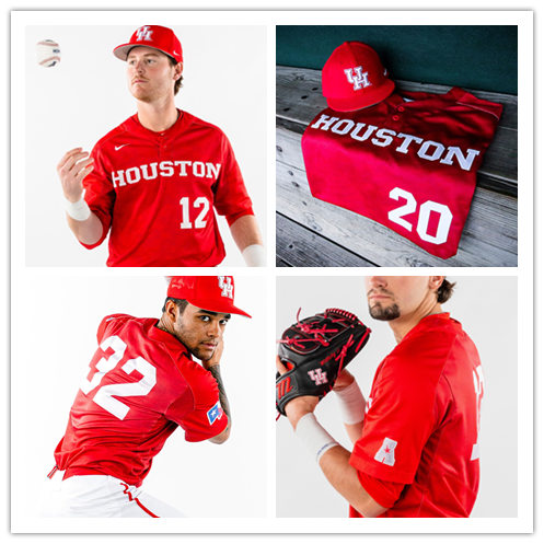  Mens Youth Houston Cougars Custom Red Houston two-Button Pullover Baseball Game Jersey 