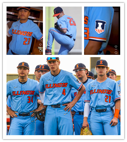  Mens Youth Illinois Fighting Illini Custom Nike 2023 Blue College Baseball Game Jersey 