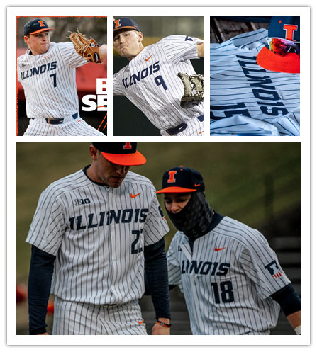  Mens Youth Illinois Fighting Illini Custom Nike White Pinstripe Baseball Game Jersey 