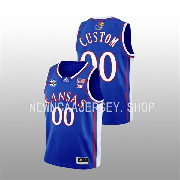  Mens Youth Kansas Jayhawks Custom Adidas 2022-23 Royal 125TH Anniversary Basketball Jersey 