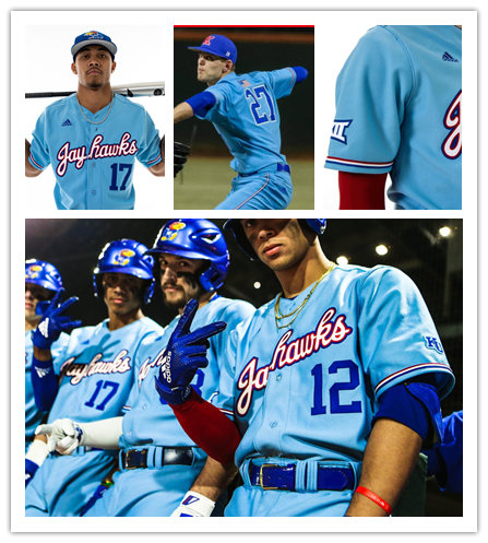  Mens Youth Kansas Jayhawks Custom Adidas Light Blue College Baseball Game Jersey 