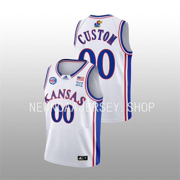  Mens Youth Kansas Jayhawks Custom Kansas Jayhawks Jersey #00 College Basketball White Uniform 