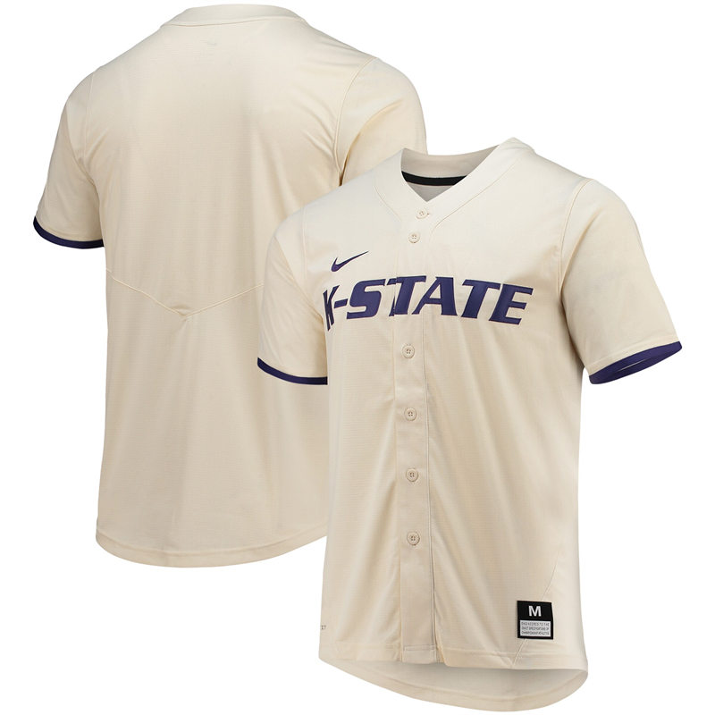  Mens Youth Kansas State Wildcats Custom Nike Natural College Baseball Game Jersey 