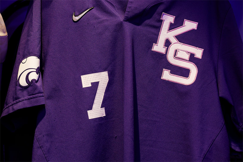  Mens Youth Kansas State Wildcats Custom Nike Purple two-Button Pullover College Baseball Game Jersey 