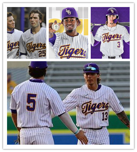  Mens Youth LSU Tigers Custom Diamonds Nike White Pinstripe College Baseball Jersey -Any Name Any Number 