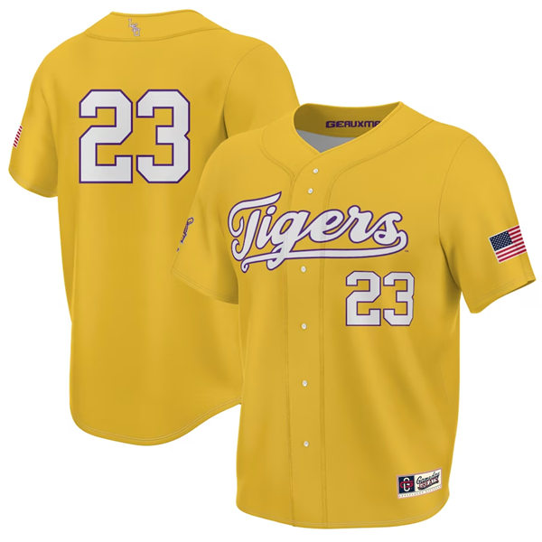  Mens Youth LSU Tigers Custom Gold 2023 NCAA Baseball College World Series Champions Limited Jersey 