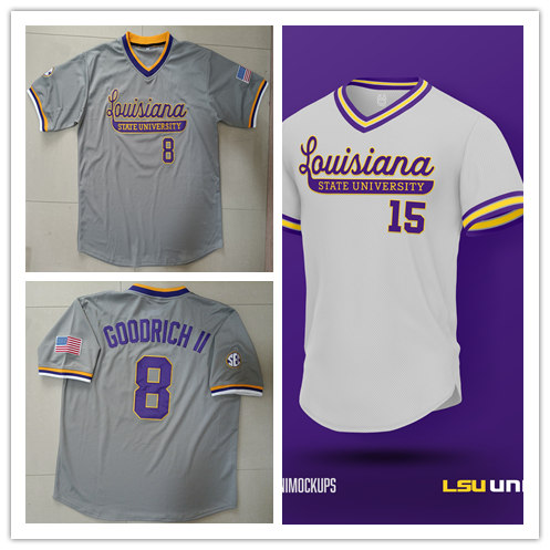  Mens Youth LSU Tigers Custom Nike Louisiana State University Baseball Retro Jersey Gray Pullover 