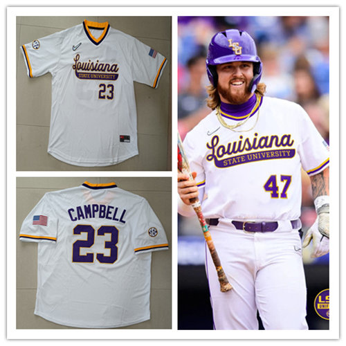  Mens Youth LSU Tigers Custom Nike Louisiana State University Baseball Retro Jersey White Pullover 