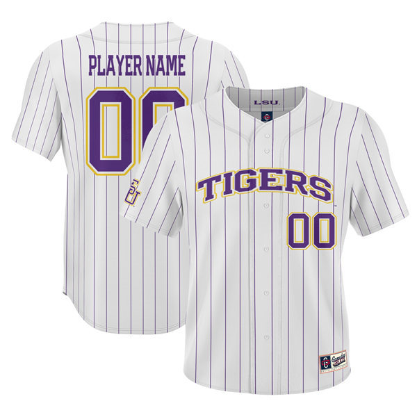  Mens Youth LSU Tigers Custom Nike White Pinstripe limited Baseball Jersey 