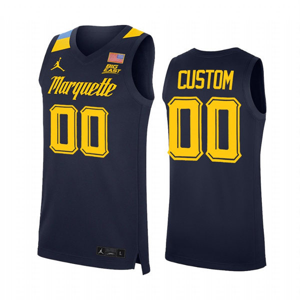  Mens Youth Marquette Golden Eagles Custom 2022 Navy College Basketball Game Jersey 