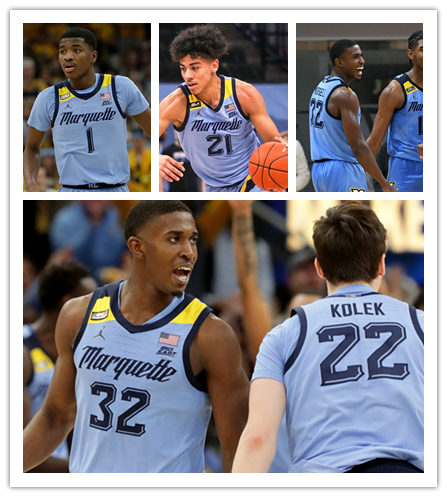  Mens Youth Marquette Golden Eagles Custom Light Blue 2022 College Basketball Game Jersey 