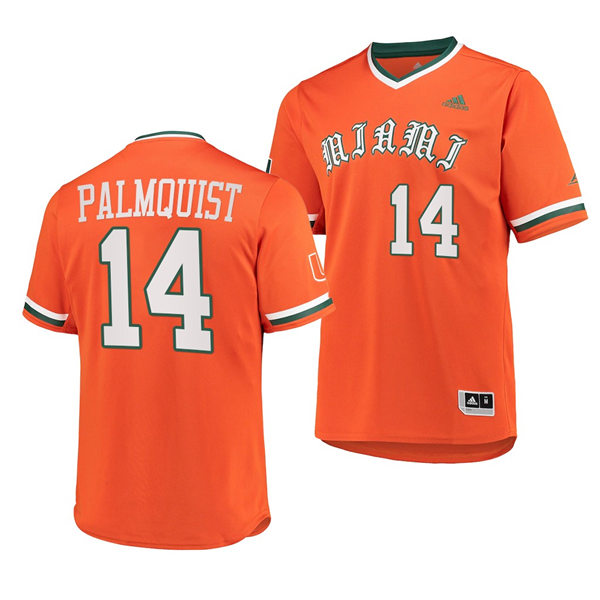  Mens Youth Miami Hurricanes #14 Carson Palmquist Adidas 2022 Orange Pullover Baseball Jersey