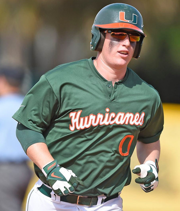  Mens Youth Miami Hurricanes Custom  Custom Adidas 2023 Green Two Button Pullover Baseball Jersey 