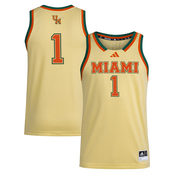  Mens Youth Miami Hurricanes Custom adidas 2024 Cream Basketball Jersey 