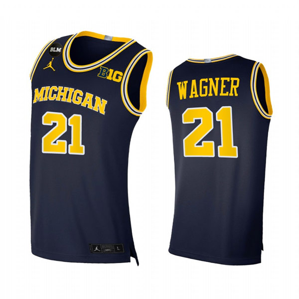  Mens Youth Michigan Wolverines #21 Franz Wagner Navy College Basketball Game Jersey