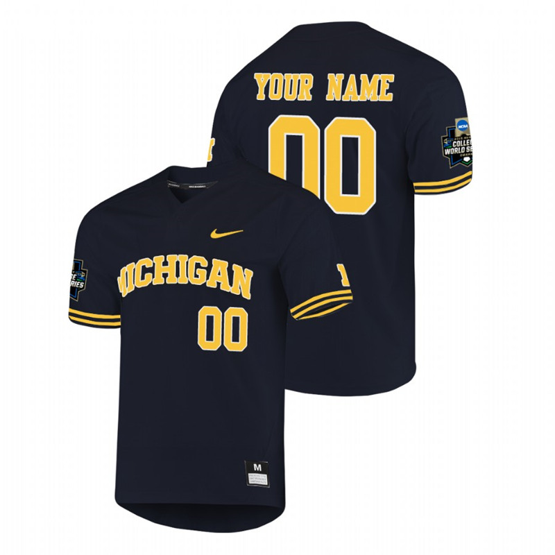  Mens Youth Michigan Wolverines Custom 2019 NCAA Baseball College World Series Jersey Nike Navy Pullover 