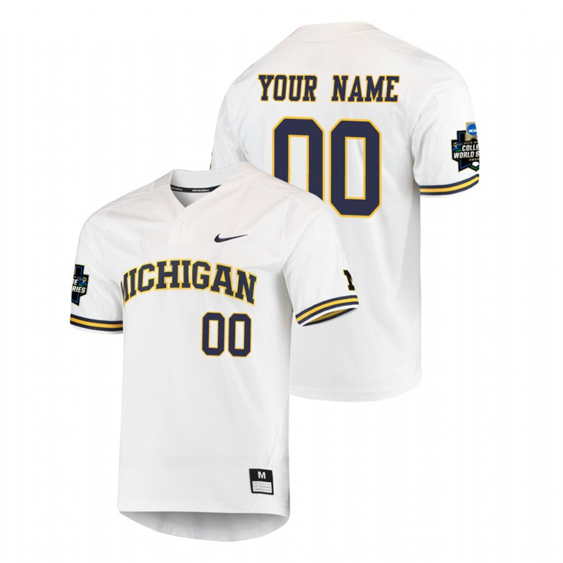  Mens Youth Michigan Wolverines Custom 2019 NCAA Baseball College World Series Jersey Nike White Pullover 