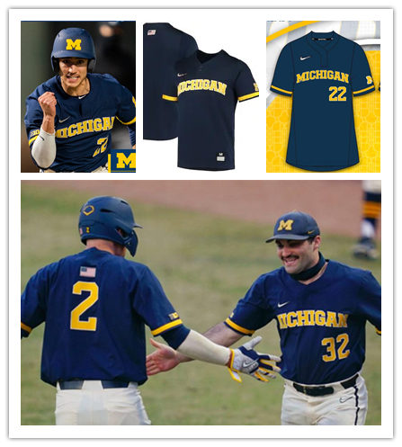  Mens Youth Michigan Wolverines Custom 2022 Diamond Nike Navy two-Button Pullover College Baseball Game Jersey 