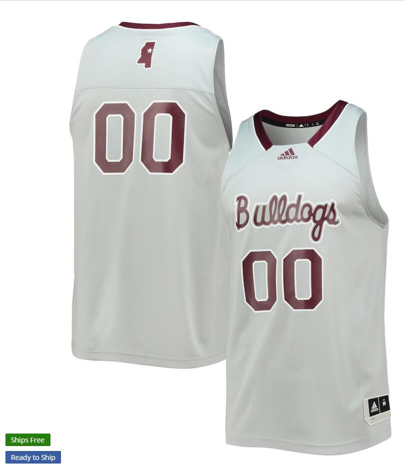  Mens Youth Mississippi State Bulldogs Custom Adidas Grey 2021 Reverse Retro Basketball Jersey 