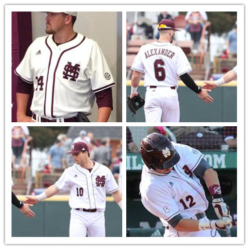  Mens Youth Mississippi State Bulldogs Custom White MS Retro Adidas Baseball Jersey 