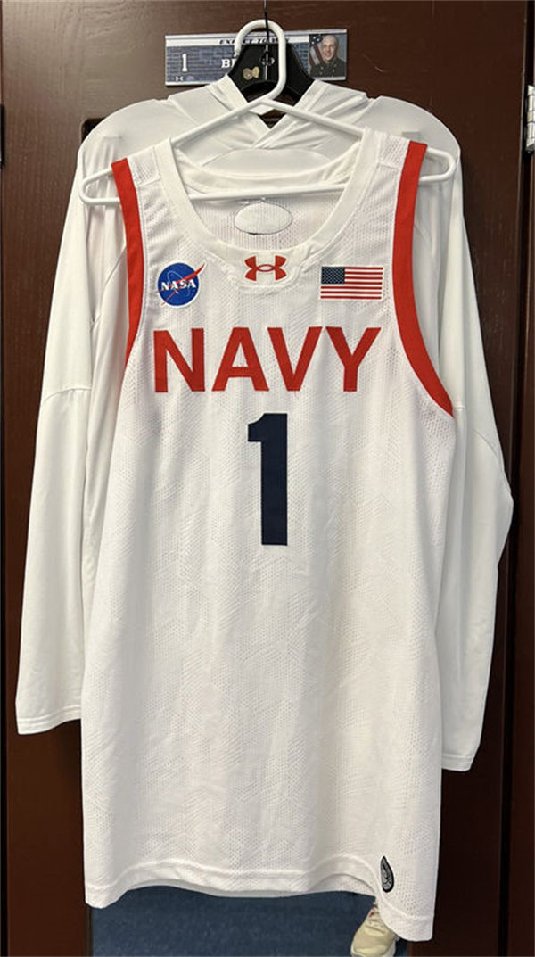  Mens Youth Navy Midshipmen Custom 2024 White NASA Uniform Basketball Jersey 
