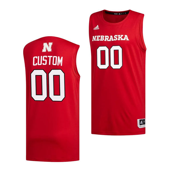  Mens Youth Nebraska Huskers Custom 2020 Scarlet Adidas College Basketball Game Jersey 
