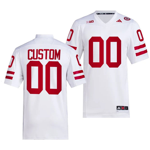  Mens Youth Nebraska Huskers Custom adidas Away White College Football Game Jersey 
