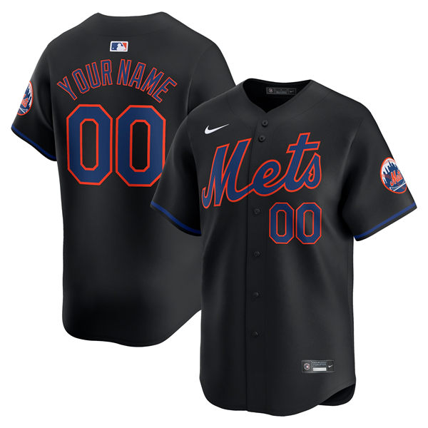  Mens Youth New York Mets Custom Nike 2024 Black Alternate Limited Jersey 