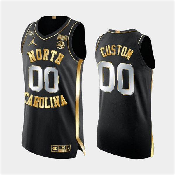  Mens Youth North Carolina Tar Heels Custom Jordan Black Golden Edition 2022 NCAA Final Four Jersey 