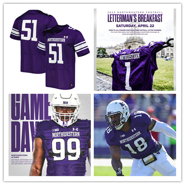  Mens Youth Northwestern Wildcats Custom 2023 Purple Football Game Jersey 