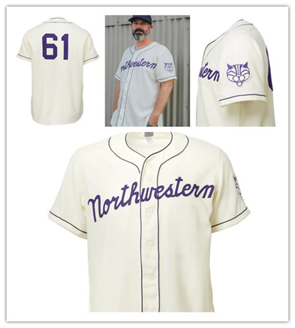  Mens Youth Northwestern Wildcats Custom Cream 1961 Retro Baseball Jersey 