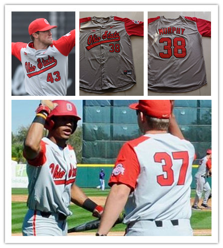  Mens Youth Ohio State Buckeyes Custom Nike Grey Red shoulder College Baseball Game Jersey 