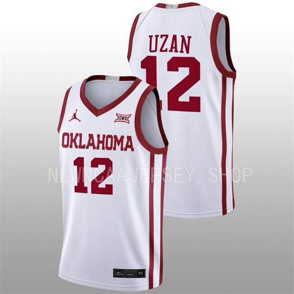  Mens Youth Oklahoma Sooners #12 Milos Uzan White 2022-23 College Basketball Game Jersey 