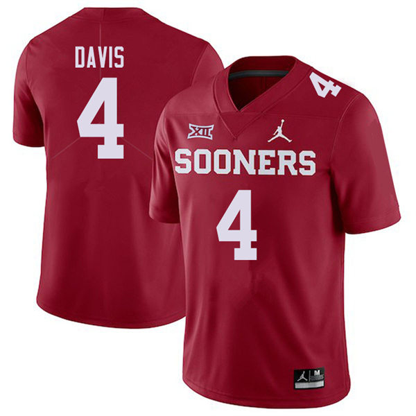  Mens Youth Oklahoma Sooners #4 Jaden Davis 2022 Crimson College Football Game Jersey