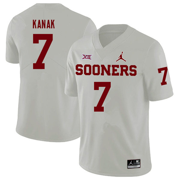  Mens Youth Oklahoma Sooners #7 Jaren Kanak 2022 White College Football Game Jersey