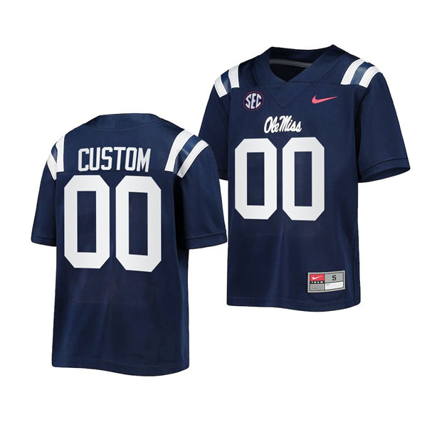  Mens Youth Ole Miss Rebels Custom DK METCALF Eli Manning Chad Kelly Wesley Walls ordan Ta'amu Greg Little Chad Kelly Wesley Walls Nike Navy Football Jersey 
