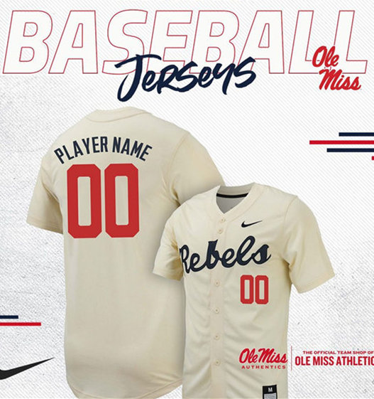  Mens Youth Ole Miss Rebels Custom Nike 2024 Cream College Baseball Game Jersey 