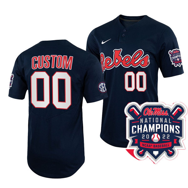  Mens Youth Ole Miss Rebels Custom Nike Navy 2022 College Baseball World Series Champions Jersey 