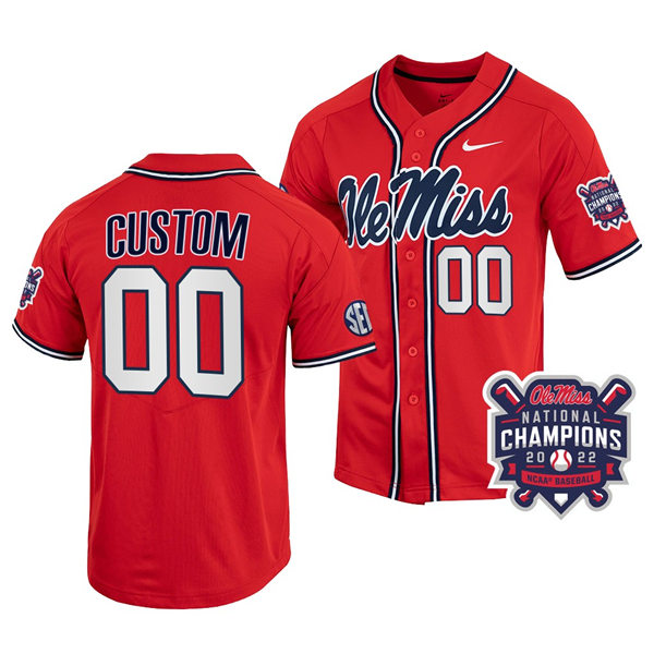  Mens Youth Ole Miss Rebels Custom Nike Red 2022 College Baseball World Series Champions Jersey 