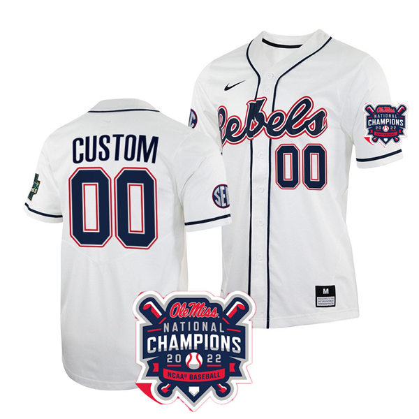  Mens Youth Ole Miss Rebels Custom Nike White 2022 College Baseball World Series Champions Jersey 