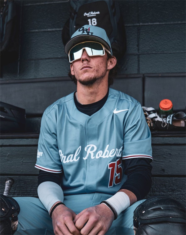  Mens Youth Oral Roberts Golden Eagles Custom Nike 2024 Light Blue Oral Roberts Baseball Game Jersey 