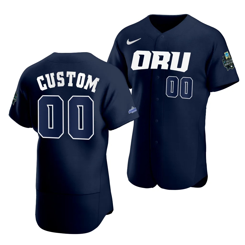  Mens Youth Oral Roberts Golden Eagles Custom Nike Navy Navy Full Button Baseball Game Jersey 