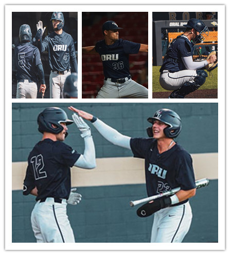  Mens Youth Oral Roberts Golden Eagles Custom Nike Navy Navy two-Button Pullover Baseball Game Jersey 